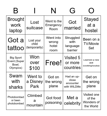 Vacation Shenanigans Bingo Card