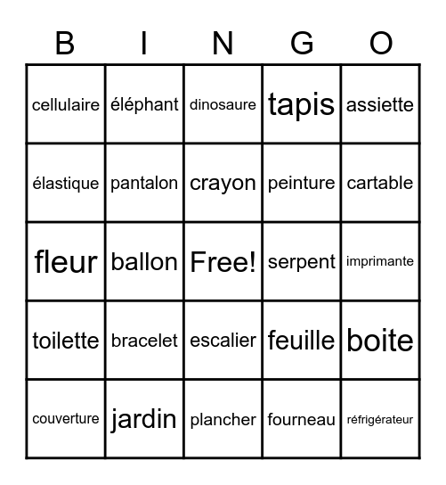 Mes mots Bingo Card