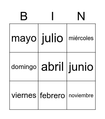 Los días de la semana y los meses del año Bingo Card