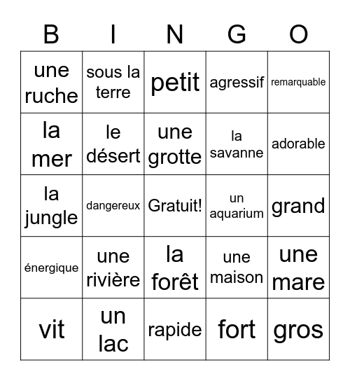 Décrire les animaux Bingo Card