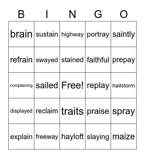 ai/ay words Bingo Card