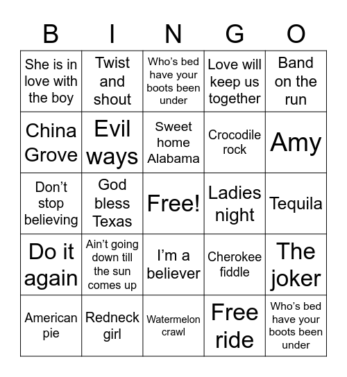 70s music Bingo Card