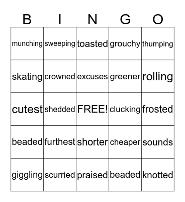 2B Endings Bingo 2 Bingo Card