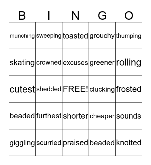 2B Endings Bingo 2 Bingo Card