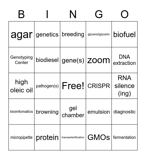 Science of Food and Fuel Bingo Card