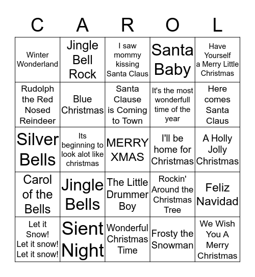Christmas Carol Bingo!! Bingo Card