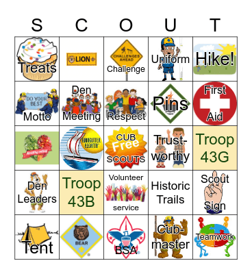 Cub Scout Bingo Pack 43 Bingo Card