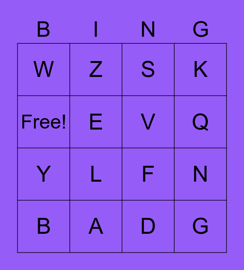 Capital Letter Bingo Card