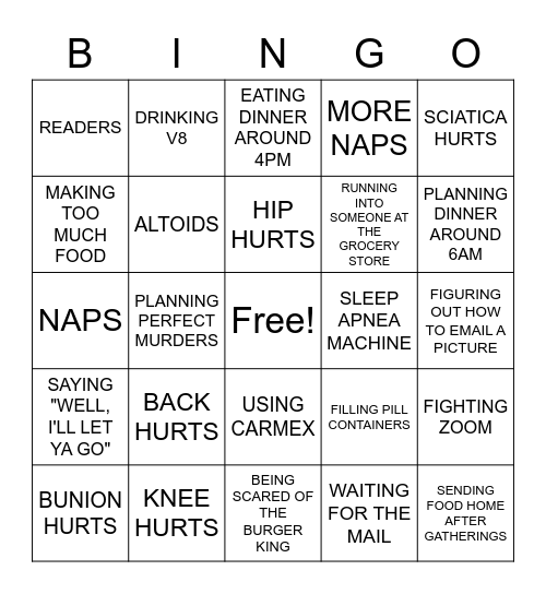 Senior Citizen Bingo Card