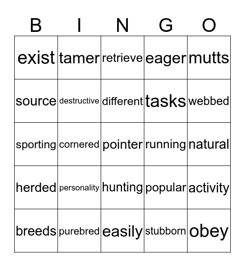 Breeds of Dogs Bingo Card
