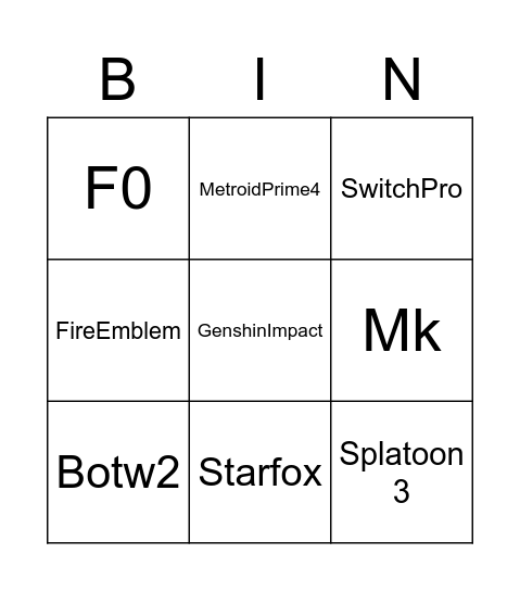 Bingo nintendo Léon Bingo Card