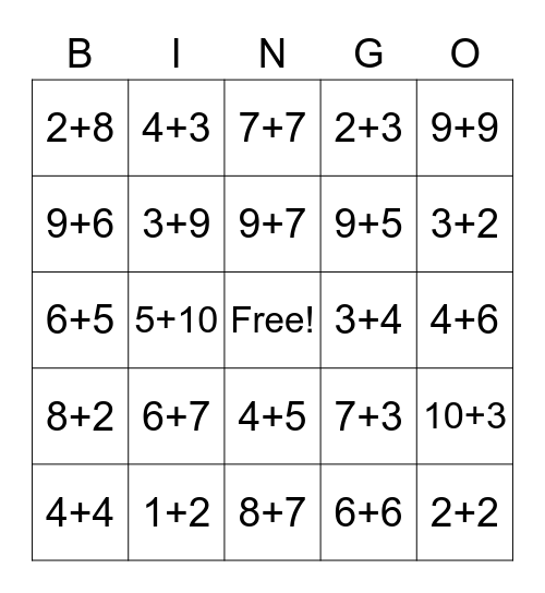 Addition Strategy Bingo Card