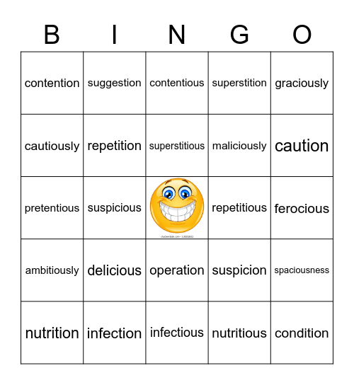 -tion,  -tious,  -cious Bingo Card