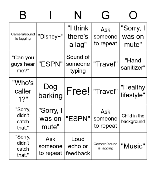 Conference Call Bingo Card