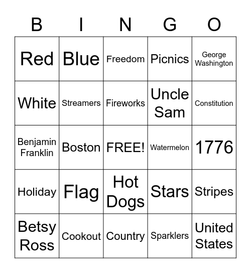 Fourth of July!! Bingo Card