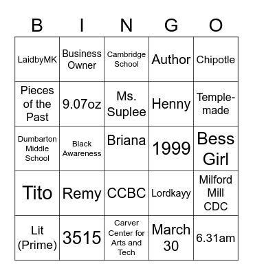 MK Graduation Bingo Card