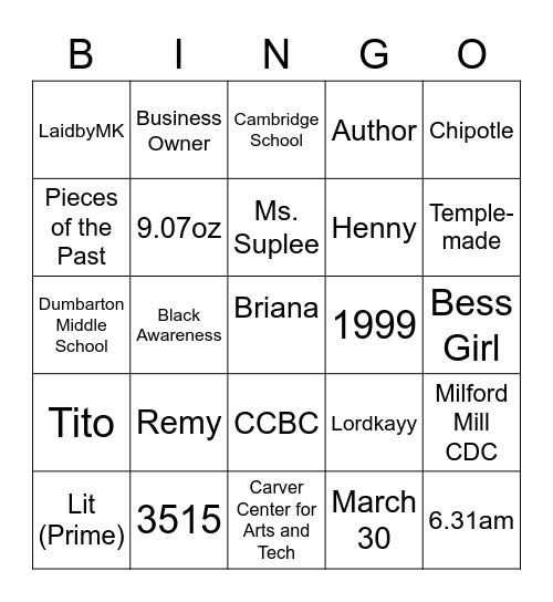 MK Graduation Bingo Card