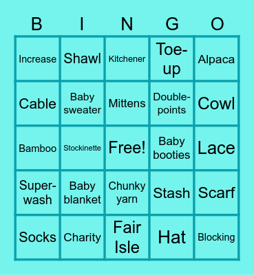 First Friday Knitters Bingo Card