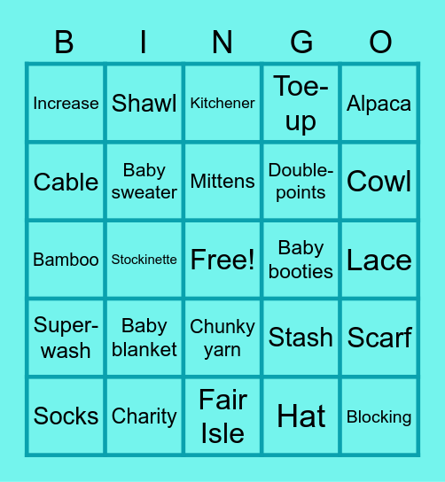 First Friday Knitters Bingo Card