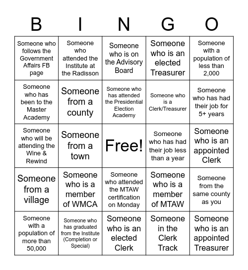 Clerk/Treasurer BINGO Card