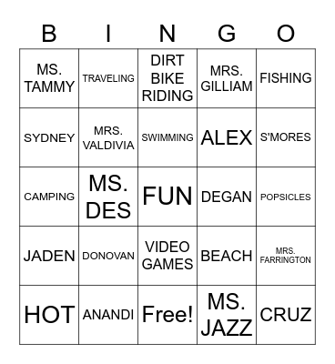 LAST DAY OF ELEMENTARY Bingo Card