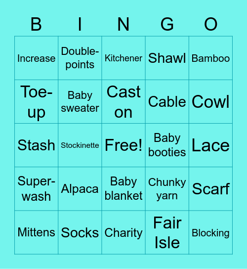First Friday Knitters Bingo Card
