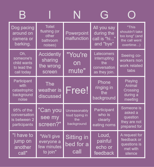 Conference call BINGO Card
