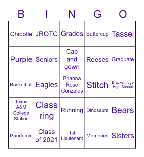 Brianna bingo Card