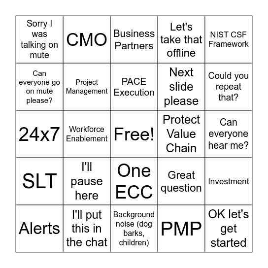 PMP All Hands Bingo Card