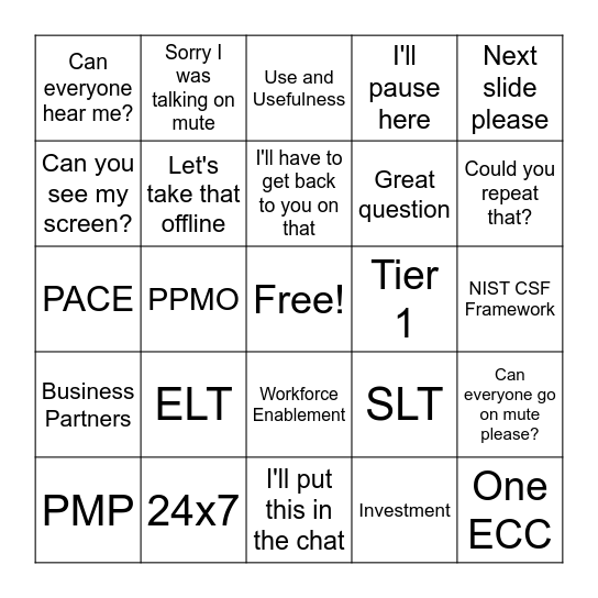 PMP All Hands Bingo Card