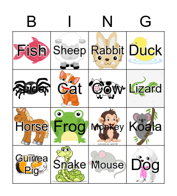 Animals Bingo Card