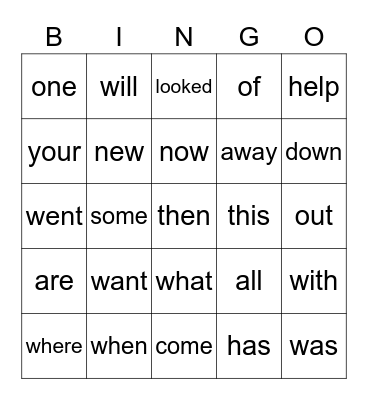 Sight Words D-F Bingo Card