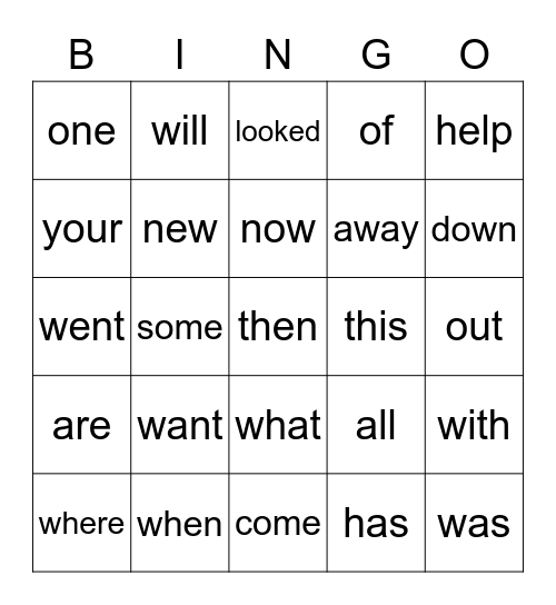 Sight Words D-F Bingo Card