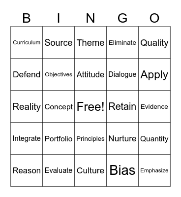 Academic Vocabulary One Bingo Card