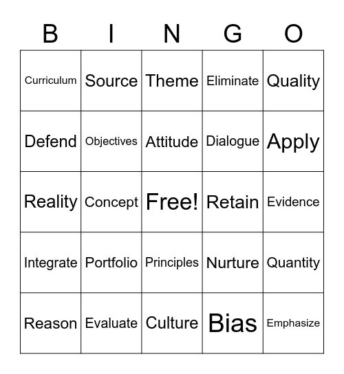 Academic Vocabulary One Bingo Card