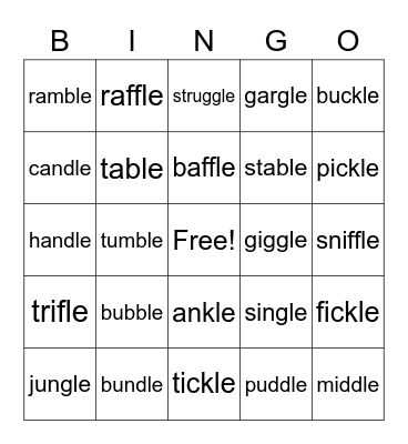 c+le Words Bingo Card