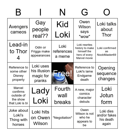Loki Show Bingo Card