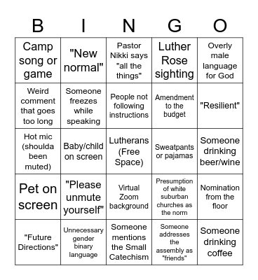 SWCA Synod Assembly Bingo Card