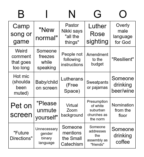 SWCA Synod Assembly Bingo Card