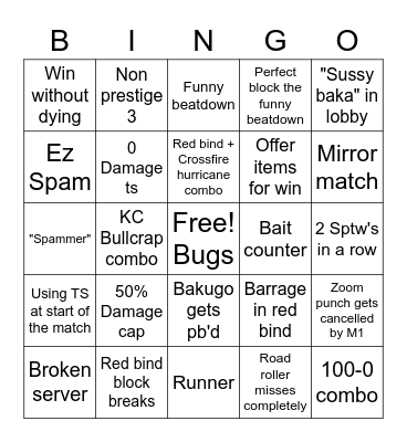 YBA 1V1 BINGO Card