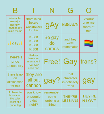 gay Bingo Card
