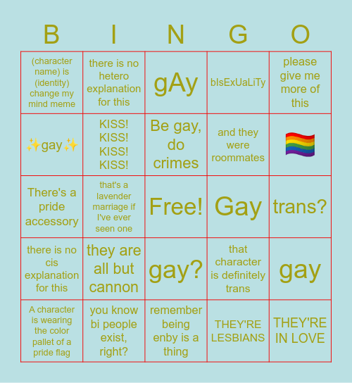 gay Bingo Card