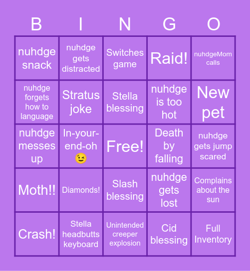 nuhdge bingo! Bingo Card