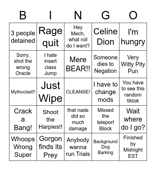 RF VOG RUN Bingo Card