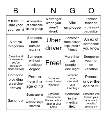 Summer Makeout Bingo Card
