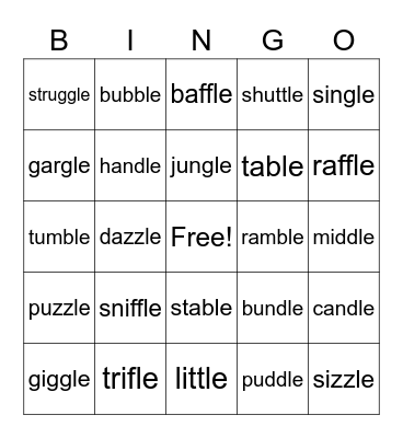 c+le Words Bingo Card