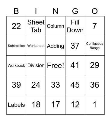 Microsoft Excel Bingo Card