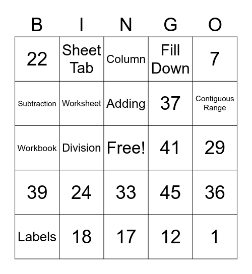 Microsoft Excel Bingo Card