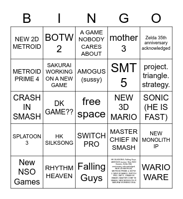 NINTENDO E3 Bingo Card