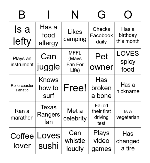 Open House BINGO Card